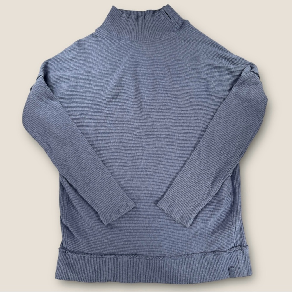 We The Free People XS Thermal Top Dusty Blue Mock Neck Oversized‎ Slouchy